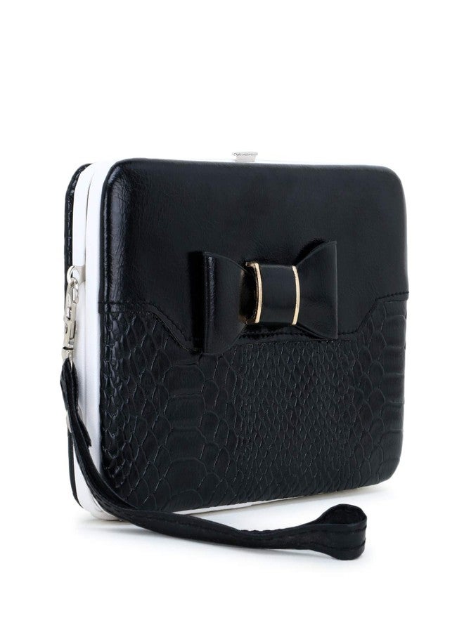 TRUE HUMAN Women's PU Leather Bow Clutch Wallet (Royal Black) - Image 2