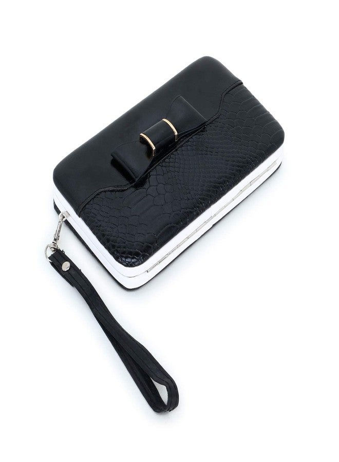 TRUE HUMAN Women's PU Leather Bow Clutch Wallet (Royal Black) - Image 5