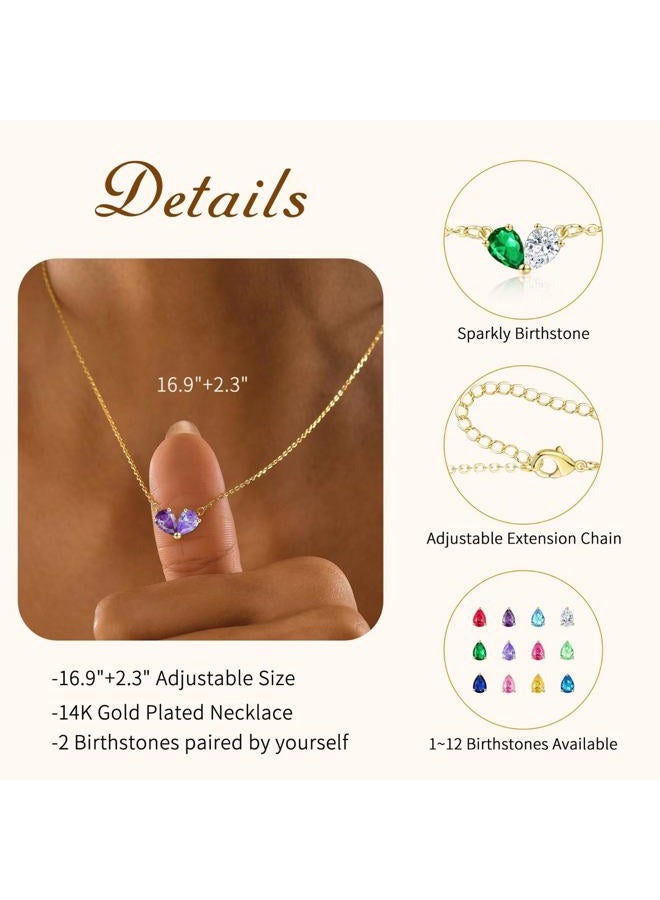 ShineRose Birthstone Necklace For Women March Birth Stone Dainty 14K Gold Pendant Plated Cubic Zirconia Couples Charm Personalized Jewelry, Brass, Cubic Zirconia - Image 5