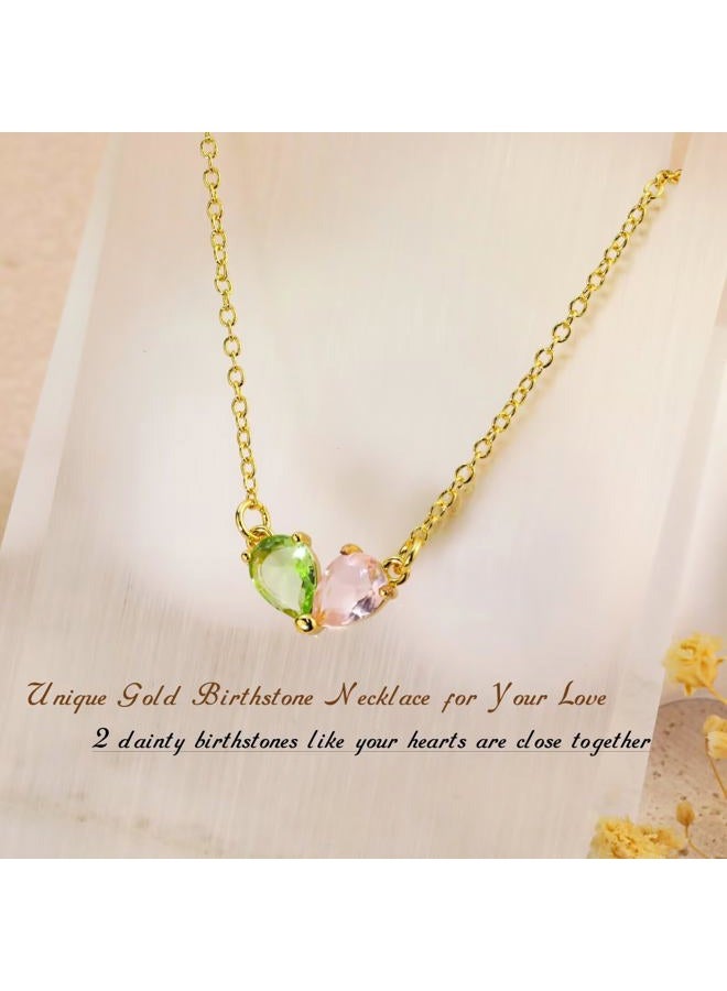 ShineRose Birthstone Necklace For Women March Birth Stone Dainty 14K Gold Pendant Plated Cubic Zirconia Couples Charm Personalized Jewelry, Brass, Cubic Zirconia - Image 4