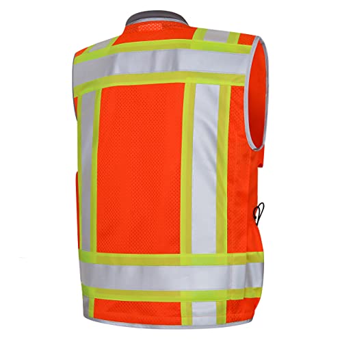 Dib Safety Reflective Vest Heavy Duty, High Visibility Two Tone Engineer Vest, Made with 3M Tape, Padded Collar, Retractable ID Pocket, Orange S - Image 2