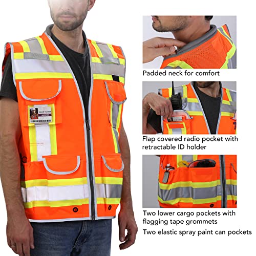 Dib Safety Reflective Vest Heavy Duty, High Visibility Two Tone Engineer Vest, Made with 3M Tape, Padded Collar, Retractable ID Pocket, Orange S - Image 5