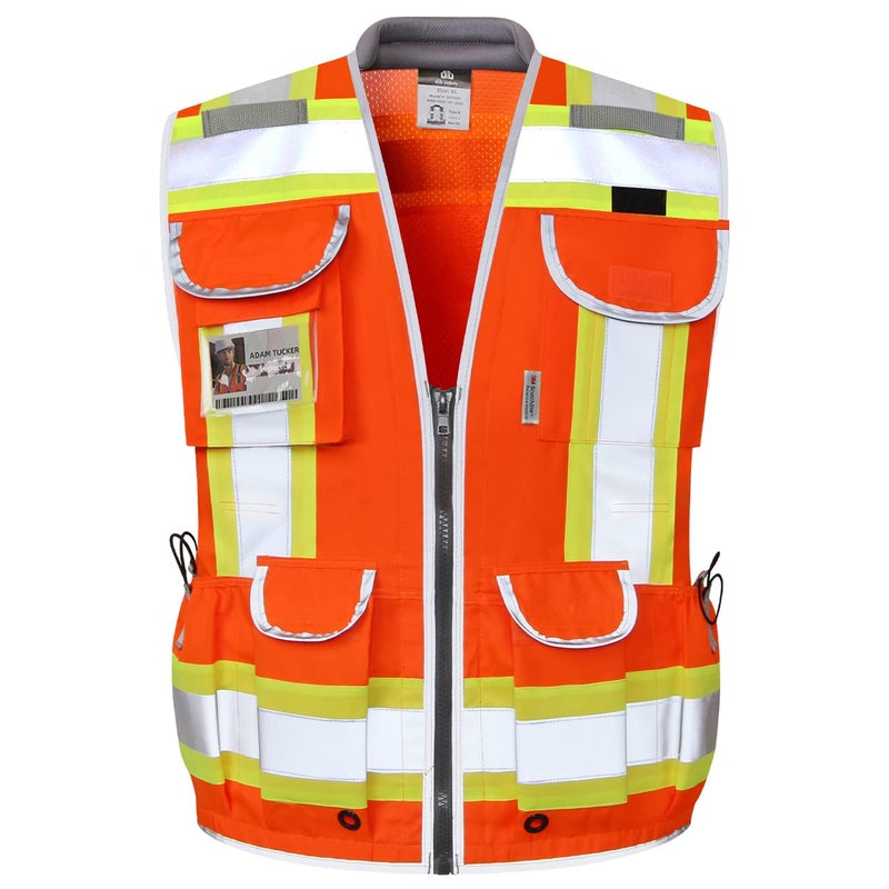 Dib Safety Reflective Vest Heavy Duty, High Visibility Two Tone Engineer Vest, Made with 3M Tape, Padded Collar, Retractable ID Pocket, Orange S - Image 3
