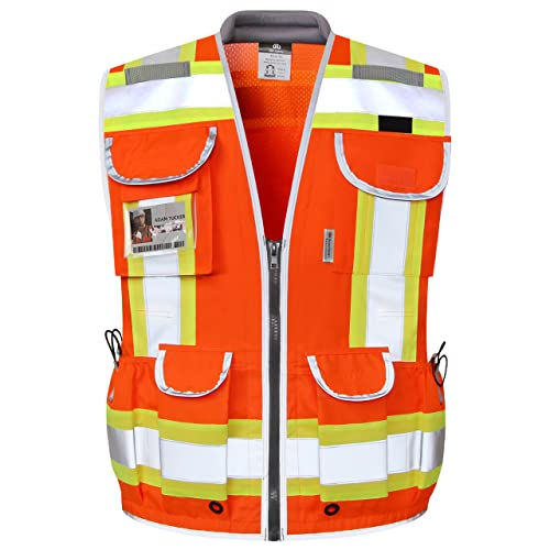 Dib Safety Reflective Vest Heavy Duty, High Visibility Two Tone Engineer Vest, Made with 3M Tape, Padded Collar, Retractable ID Pocket, Orange S - Image 1