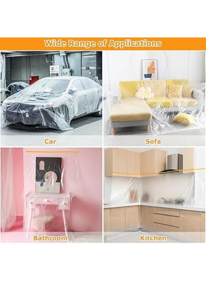 erorex Plastic Dust Sheets, 3 Rolls 4m x 20m Plastic Drop Cloth, Waterproof Pre Taped Masking Film, Large Carpet Protection Film, Suitable for Decoration or Automotive Painting Covering - Image 5