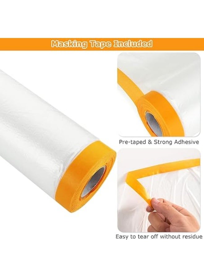 erorex Plastic Dust Sheets, 3 Rolls 4m x 20m Plastic Drop Cloth, Waterproof Pre Taped Masking Film, Large Carpet Protection Film, Suitable for Decoration or Automotive Painting Covering - Image 2