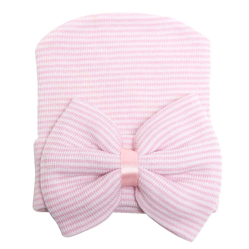 Sarfel Newborn Hats for Girls Hospital Hat Baby Girl Bows and Headbands Infant Beanie Nursery Caps Pink - Image 1