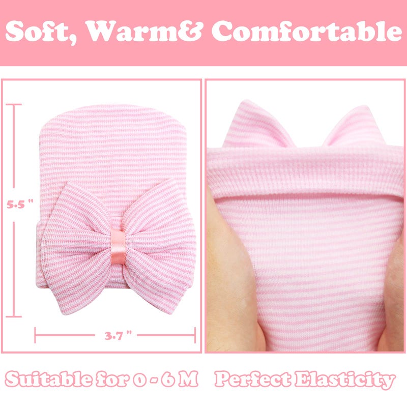 Sarfel Newborn Hats for Girls Hospital Hat Baby Girl Bows and Headbands Infant Beanie Nursery Caps Pink - Image 5