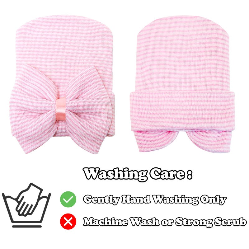 Sarfel Newborn Hats for Girls Hospital Hat Baby Girl Bows and Headbands Infant Beanie Nursery Caps Pink - Image 2