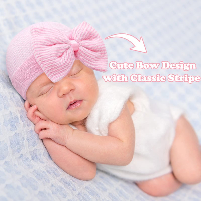 Sarfel Newborn Hats for Girls Hospital Hat Baby Girl Bows and Headbands Infant Beanie Nursery Caps Pink - Image 3