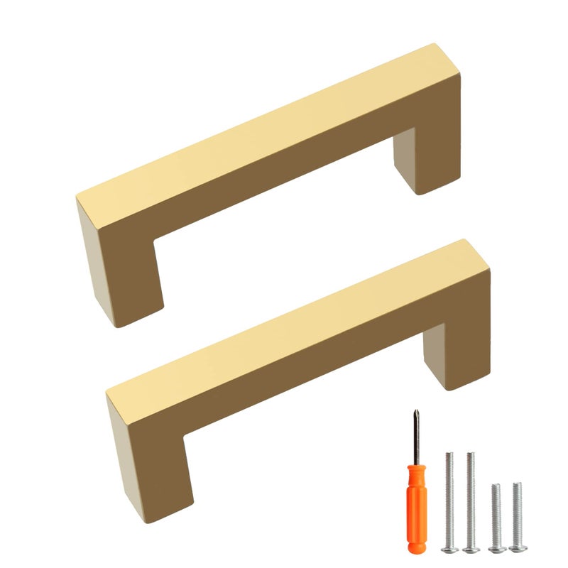 Redunest Cabinet Pulls Gold Cabinet Handles Square Drawer Pulls 10 Pack 3 Inch Stainless Steel Kitchen Door Cupboard Cabinet Handles Drawer Hardware Handles 76mm Hole Centers