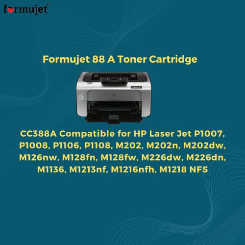 Formujet 88A Toner Cartridge CC388A Compatible for HP Laser Jet P1007, P1008, P1106, P1108, M202, M202n, M202dw, M126nw, M128fn, M128fw, M226dw, M226dn, M1136, M1213nf, M1216nfh, M1218 NFS - Image 2