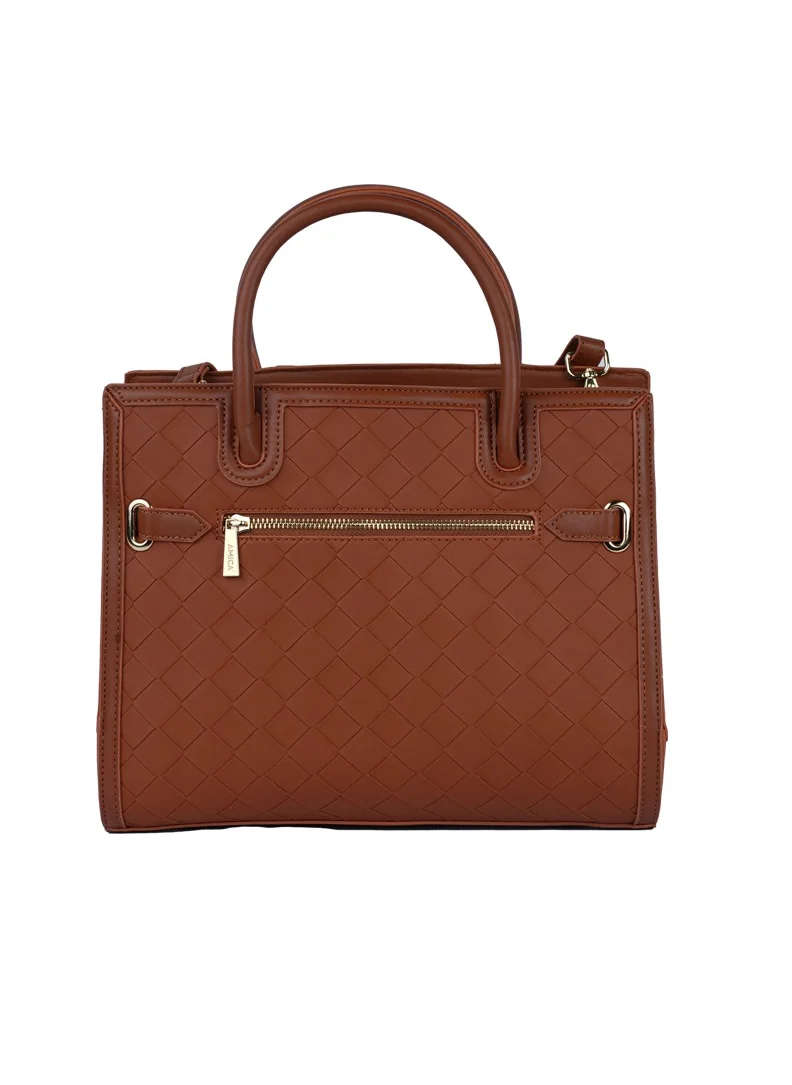 AMICA Makeda Ladies Weaved Leather Satchel Handbag with Top Handle