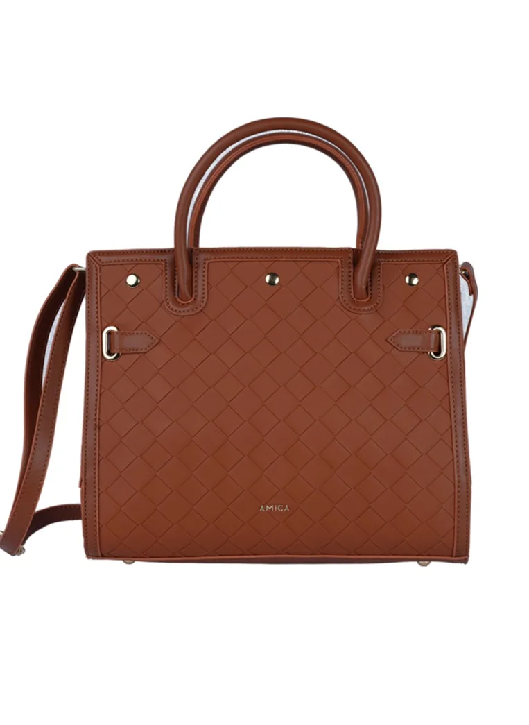 AMICA Makeda Ladies Weaved Leather Satchel Handbag with Top Handle