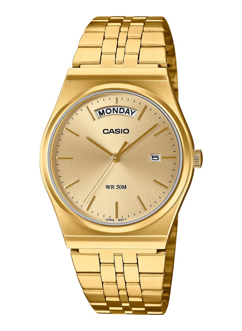 CASIO Analog With Day - Date Display MTP-B146G-9AV Gold Dial 35mm Quartz Stainless Steel Unisex Watch