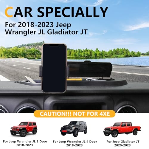RERPRO Dash Phone Mount Holder Compatible with 2018-2023 Jeep Wrangler JL 2/4 Door Gladiator JT Accessories Center Console Storage Box Dashboard Tray with Cover, Not for 4XE, 1 Pack Black - Image 2