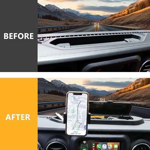 RERPRO Dash Phone Mount Holder Compatible with 2018-2023 Jeep Wrangler JL 2/4 Door Gladiator JT Accessories Center Console Storage Box Dashboard Tray with Cover, Not for 4XE, 1 Pack Black - Image 4