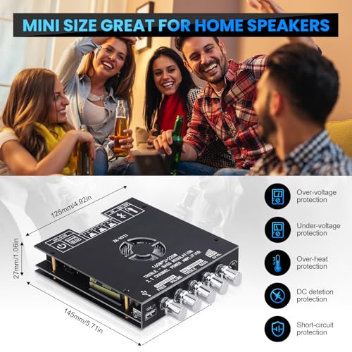 ARRAROWN Bluetooth Amplifier Board, ZK-HT21 2.1 Channel 160W x 2+220W Subwoofer Stereo Mini Audio Power Amplifier Module TDA7498E HiFi Chips,BT USB AUX Input DC 15-36V for DIY Home Speakers - Image 5