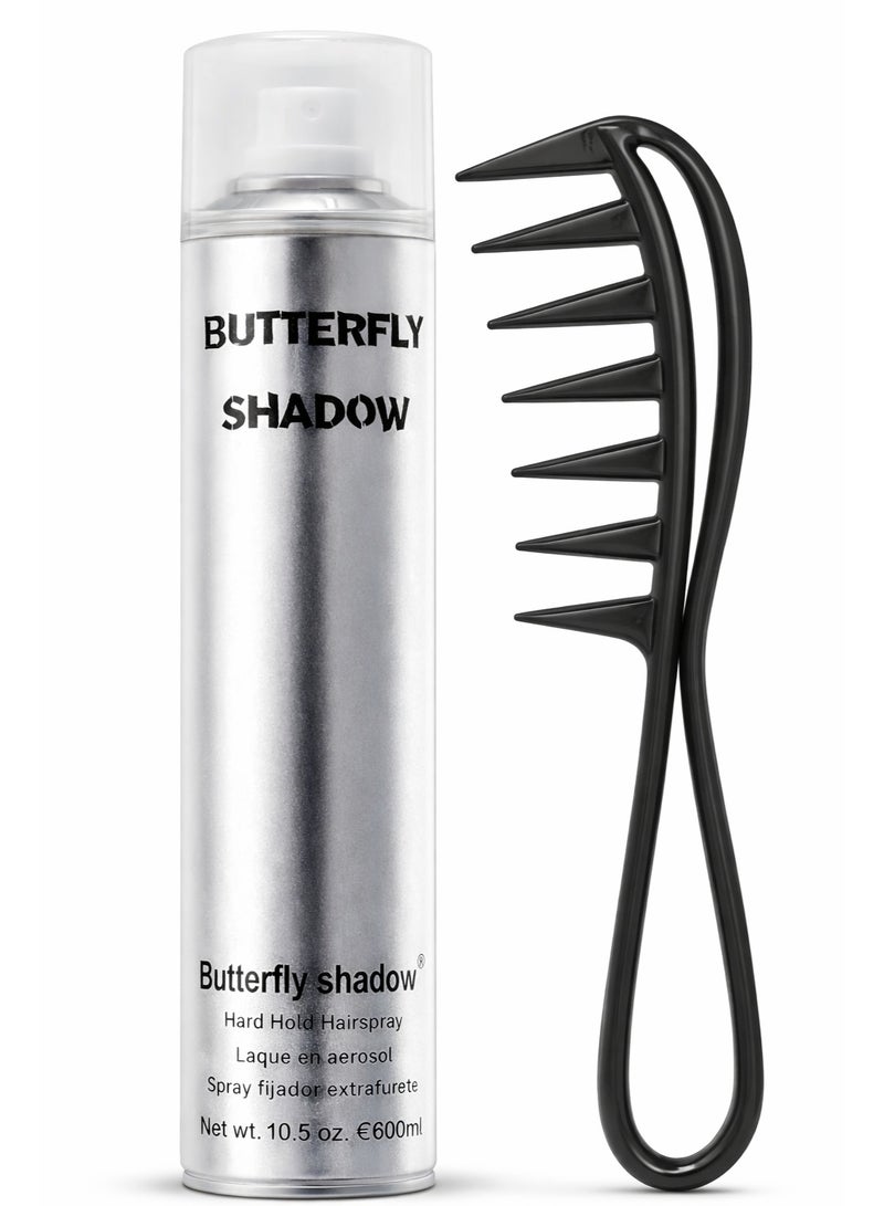 Butterfly Shadow Hard Hold Hair Spray 600ml with Styling Comb Strong Hold Long Lasting Hair Styling Spray for Men and Women - Image 1