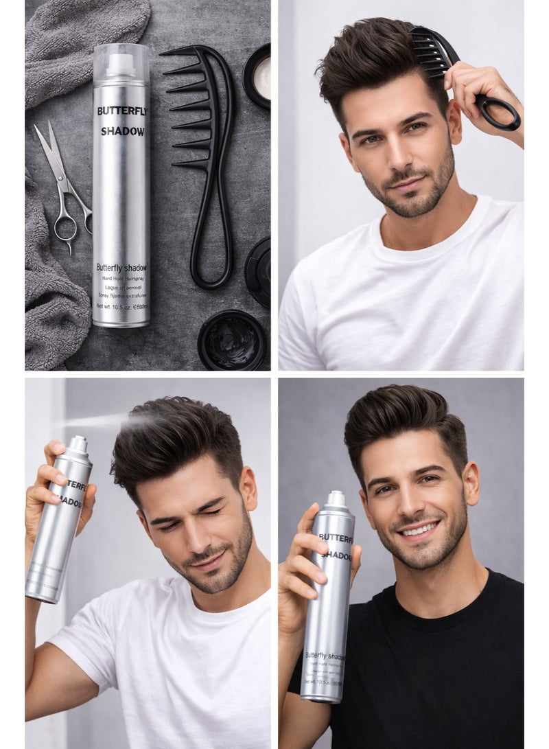 Butterfly Shadow Hard Hold Hair Spray 600ml with Styling Comb Strong Hold Long Lasting Hair Styling Spray for Men and Women - Image 2