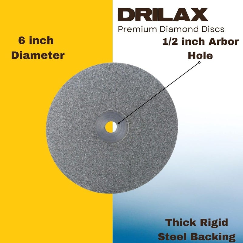 DRILAX 6 inch Grit 1500 Professional Quality High Density Diamond Coated Flat Lap Lapping Lapidary Wheel Disc Glass Jewelry Polishing Tool Grinding Sharpening Metal Back 1/2 Arbor (G1500) - Image 5