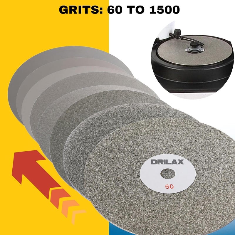 DRILAX 6 inch Grit 1500 Professional Quality High Density Diamond Coated Flat Lap Lapping Lapidary Wheel Disc Glass Jewelry Polishing Tool Grinding Sharpening Metal Back 1/2 Arbor (G1500) - Image 4