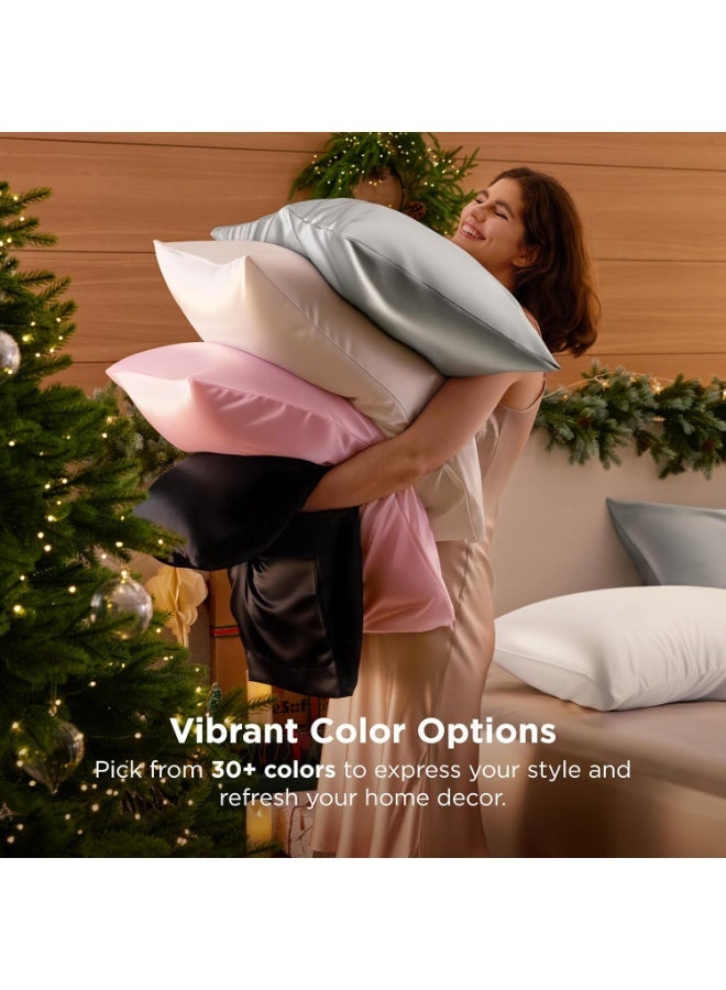 2-عبوة من أكياس الوسائد الفاخرة المصنوعة من حرير التوت، نسيج ساتان 20 موم، إغلاق مغلف بلون موحد مضاد للحساسية، قابلة للغسل في الغسالة، مصممة للشعر والبشرة، 20-25 جم/م2 - Image 5