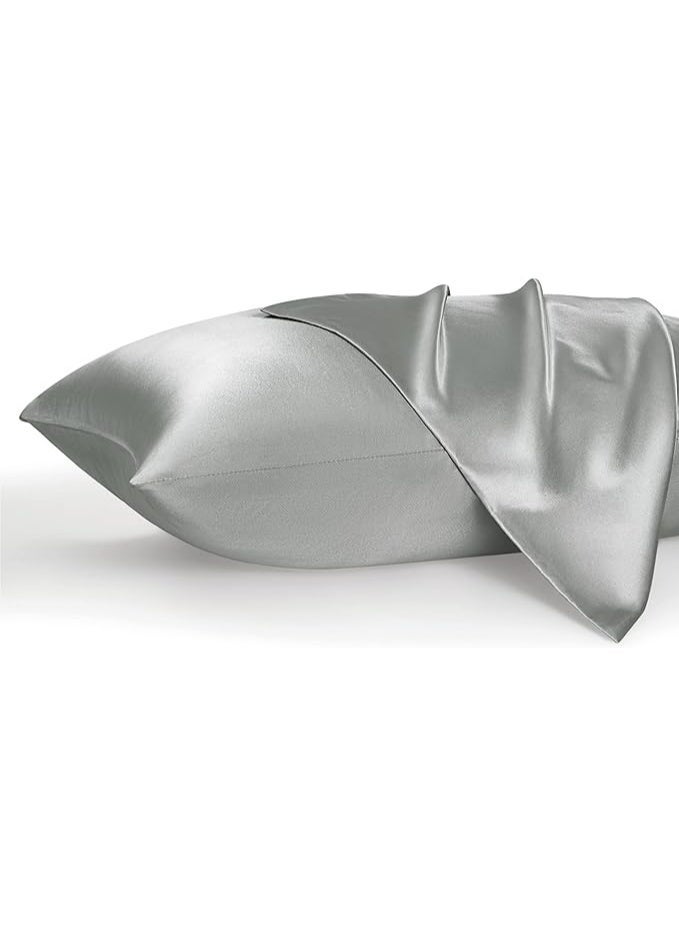 2-عبوة من أكياس الوسائد الفاخرة المصنوعة من حرير التوت، نسيج ساتان 20 موم، إغلاق مغلف بلون موحد مضاد للحساسية، قابلة للغسل في الغسالة، مصممة للشعر والبشرة، 20-25 جم/م2 - Image 1