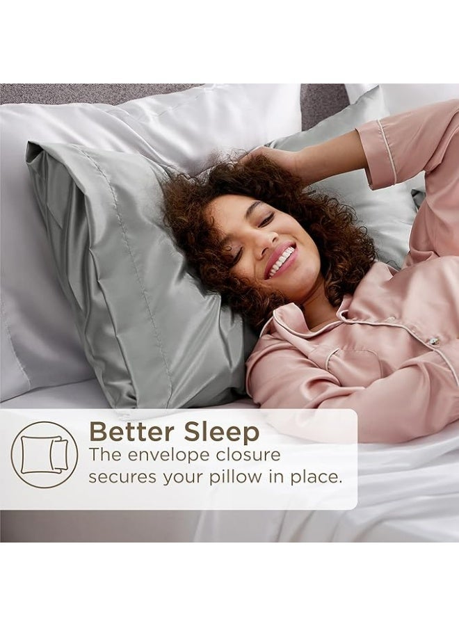 2-عبوة من أكياس الوسائد الفاخرة المصنوعة من حرير التوت، نسيج ساتان 20 موم، إغلاق مغلف بلون موحد مضاد للحساسية، قابلة للغسل في الغسالة، مصممة للشعر والبشرة، 20-25 جم/م2 - Image 4