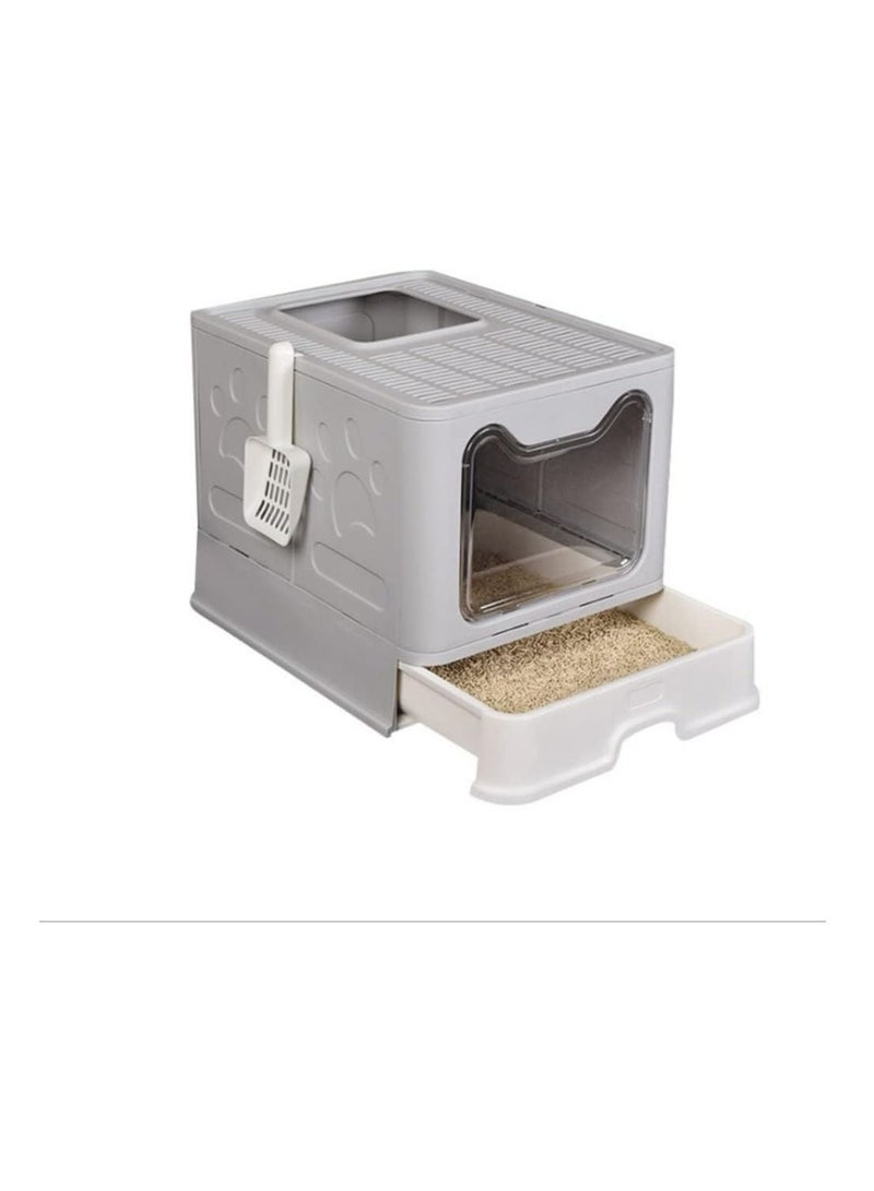 BLOOMING TIME Two-Way Foldable Drawer Type Cat Litter Box Grey 51x41x38cm - Image 1