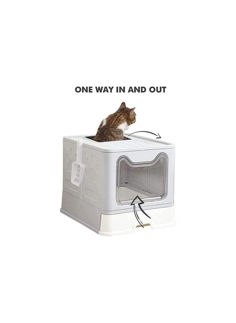 BLOOMING TIME Two-Way Foldable Drawer Type Cat Litter Box Grey 51x41x38cm - Image 3