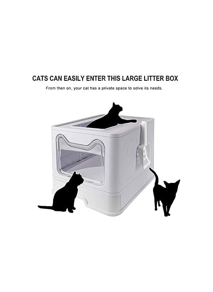 BLOOMING TIME Two-Way Foldable Drawer Type Cat Litter Box Grey 51x41x38cm - Image 2