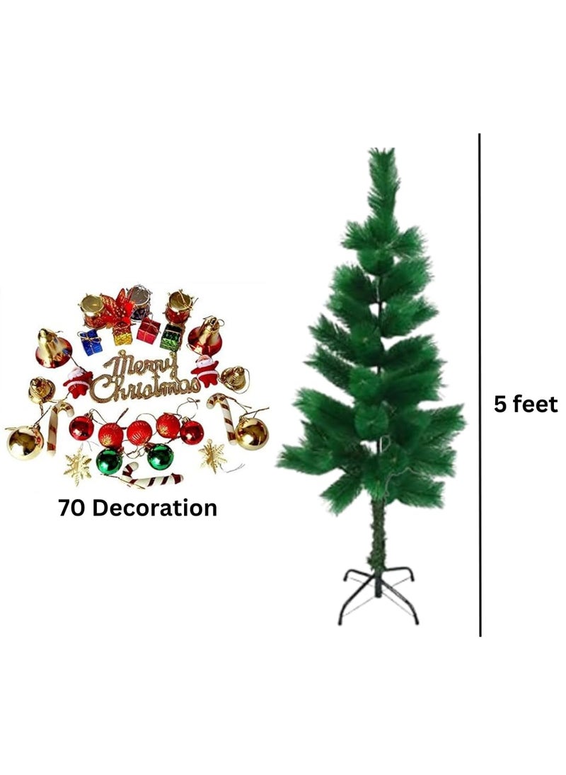 Generic VeeCraft Artificial Christmas Tree with Decoration 5 Feet XMas Pine Tree with 70 Pieces of Assorted Decor Ornaments for Christmas Decoration Return Gift Home Office Indoor Outdoor Decoration  - Image 2