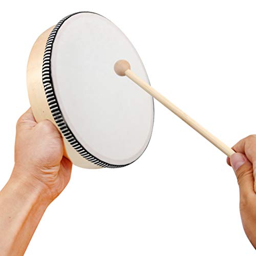 Nydotd 10 Inch & 8 Inch Hand Drum Kids Percussion Wood Frame Drum with Drum Stick Percussion Instruments Preschool Musical Education Children Performance Pro Hand Drum with Wooden Drum Beater - Image 5