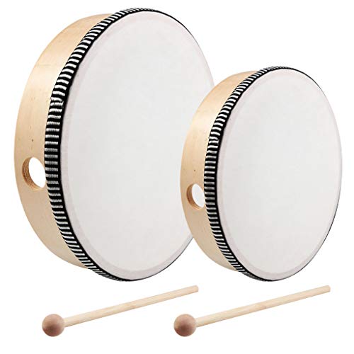 Nydotd 10 Inch & 8 Inch Hand Drum Kids Percussion Wood Frame Drum with Drum Stick Percussion Instruments Preschool Musical Education Children Performance Pro Hand Drum with Wooden Drum Beater - Image 1