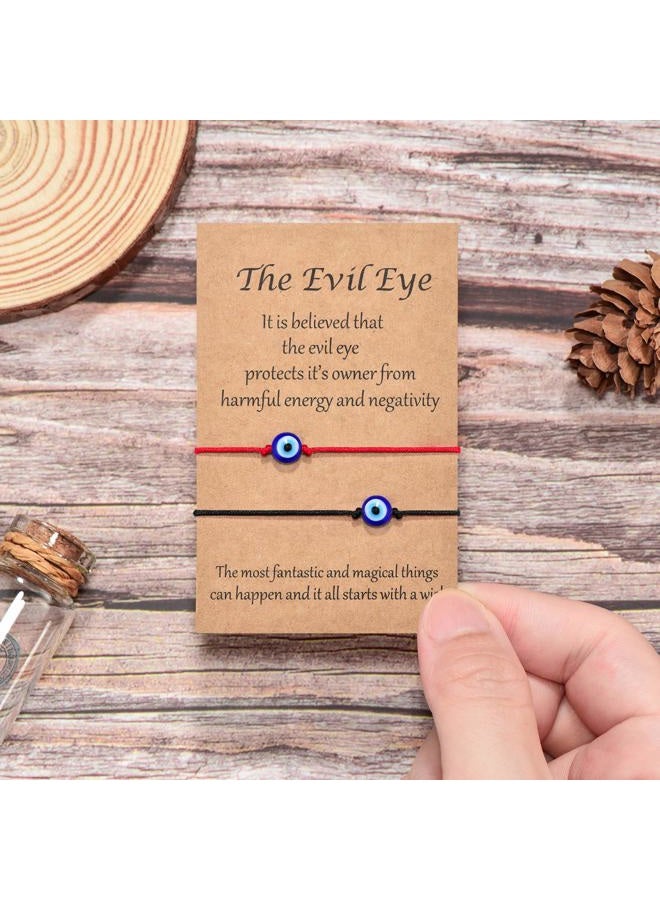 Shonyin Handmade Evil Eye Bracelets Set with Card Red String Bracelet Kabbalah Protection Luck Amulet for Women Men Family Friends, 10 inch, Crystal, Agate - Image 5
