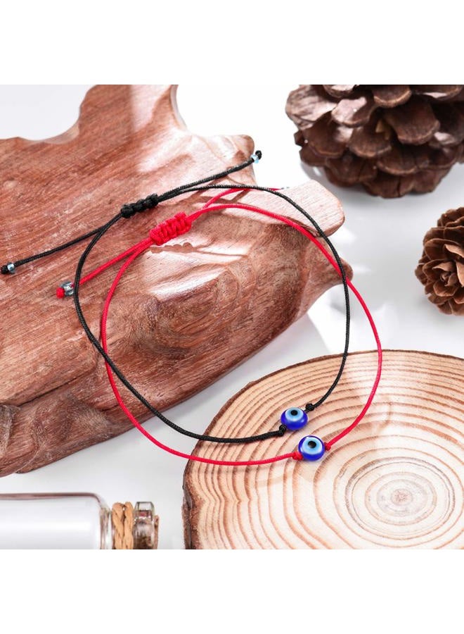 Shonyin Handmade Evil Eye Bracelets Set with Card Red String Bracelet Kabbalah Protection Luck Amulet for Women Men Family Friends, 10 inch, Crystal, Agate - Image 2