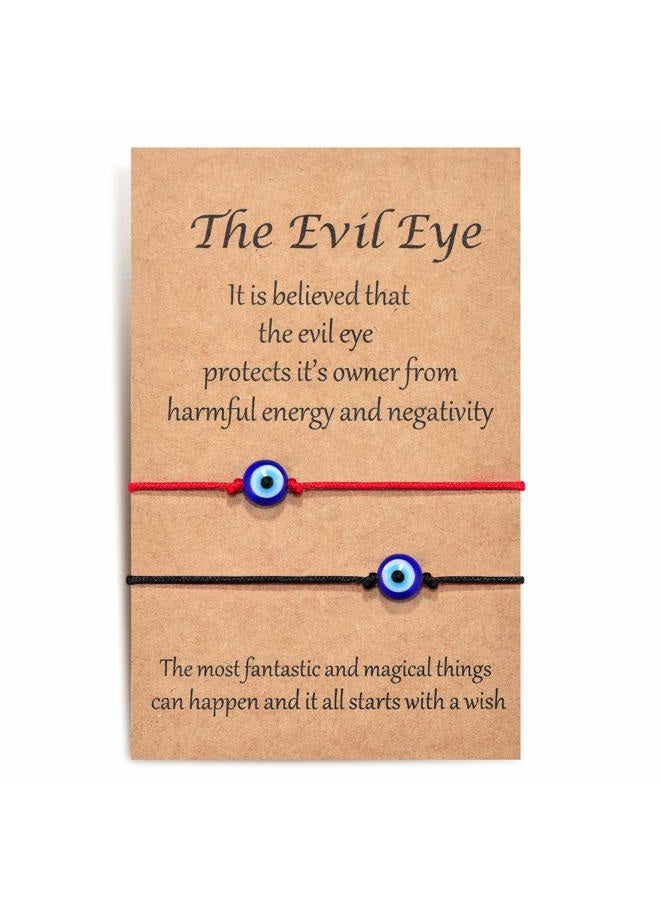 Shonyin Handmade Evil Eye Bracelets Set with Card Red String Bracelet Kabbalah Protection Luck Amulet for Women Men Family Friends, 10 inch, Crystal, Agate - Image 1