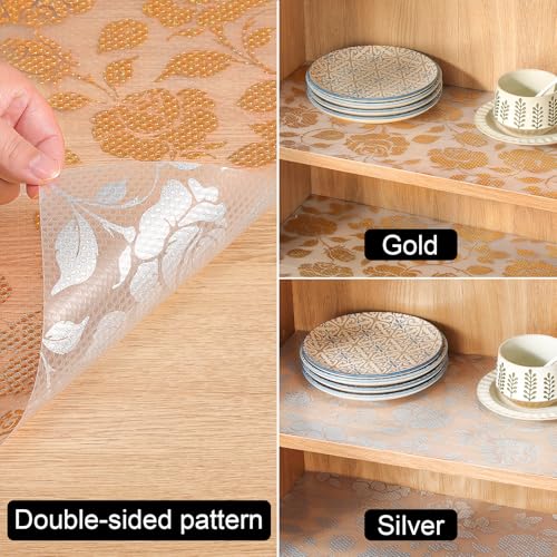 INNOLITES Shelf Liner for Cabinets, Non-Adhesive for Kitchen Drawer Liner, Waterproof Shelf Paper with Floral Pattern, Durable Easy to Clean (Golden Rose, 11.8" x 360") - Image 4