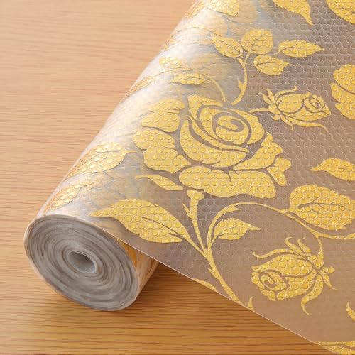 INNOLITES Shelf Liner for Cabinets, Non-Adhesive for Kitchen Drawer Liner, Waterproof Shelf Paper with Floral Pattern, Durable Easy to Clean (Golden Rose, 11.8" x 360") - Image 1