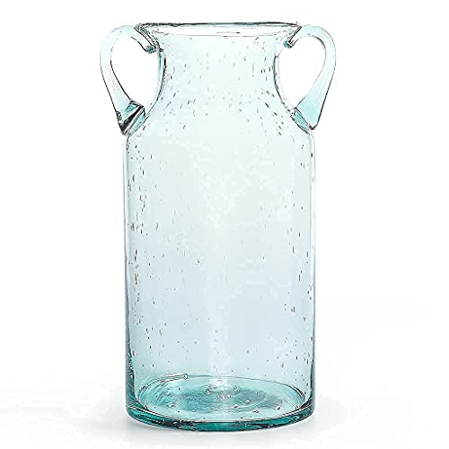 MDLUU Decorative Glass Vase 11" Tall, Bubble Air Flower Vase with Handles, Handblown Jug Vase for Dining Room, Bedroom, Bathroom, Mantel - Image 1