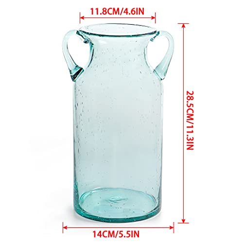 MDLUU Decorative Glass Vase 11" Tall, Bubble Air Flower Vase with Handles, Handblown Jug Vase for Dining Room, Bedroom, Bathroom, Mantel - Image 3