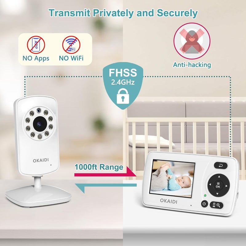 Okaidi Video Baby Monitor with Camera and Audio 24 Portable Travel Baby Monitor No WiFi Infrared Night Vision VOX Mode 1000ft Long Range Ideal for BabyPetElderly - Image 5