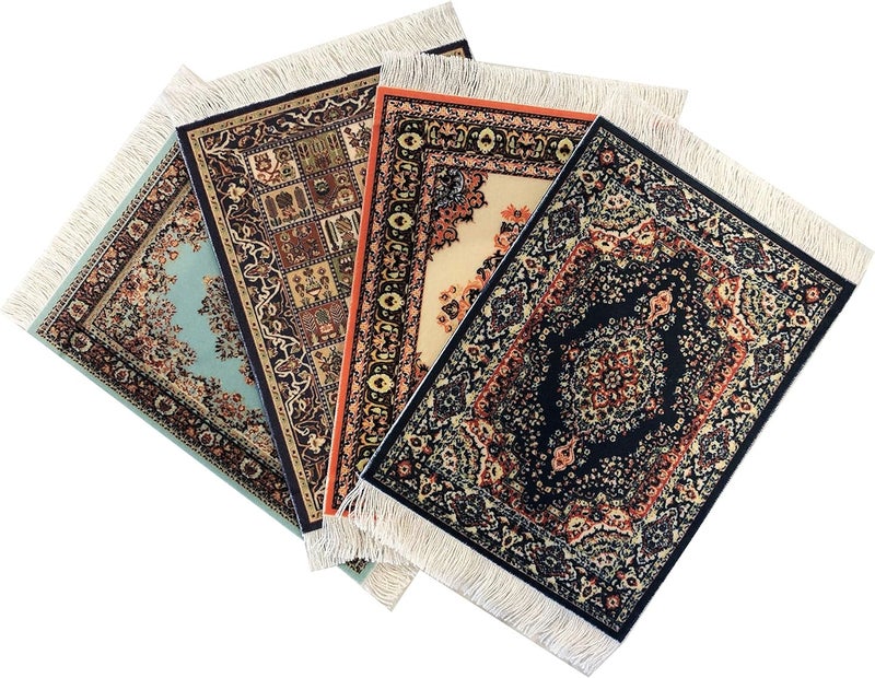 Inusitus Public demand affordable quality Carpet Coasters, Set 4 Turkish Rug Style Table Drink mats, Absorbent Kitchen and Dining Accessories, Spill & drip Protection Multi-price design picks - Image 1