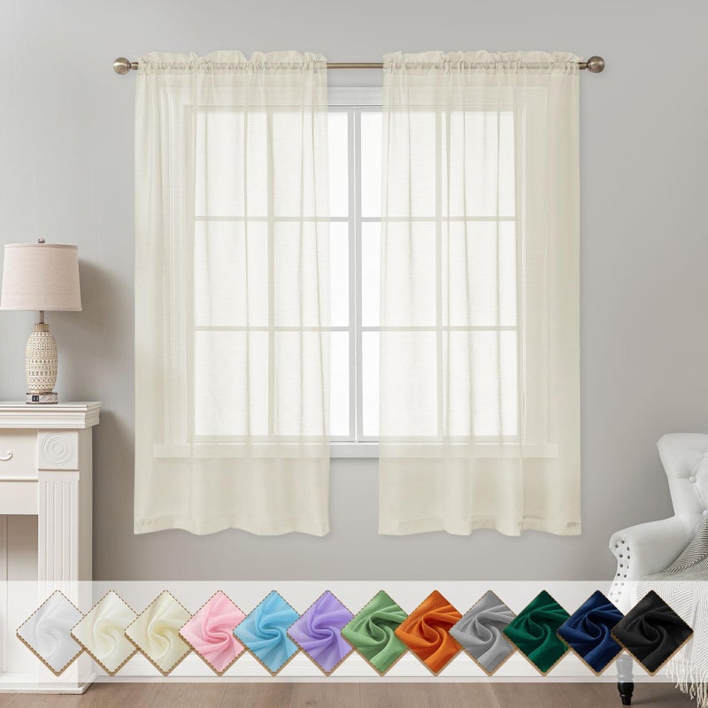 ABLUEN Natural Sheer Curtains 63 Inch Length, Privacy Semi Sheer Curtains for Living Room Bedroom, Light Filtering Rod Pocket Voile Window Drapes 2 Panels Set, Each 42" W x 63" L - Image 1