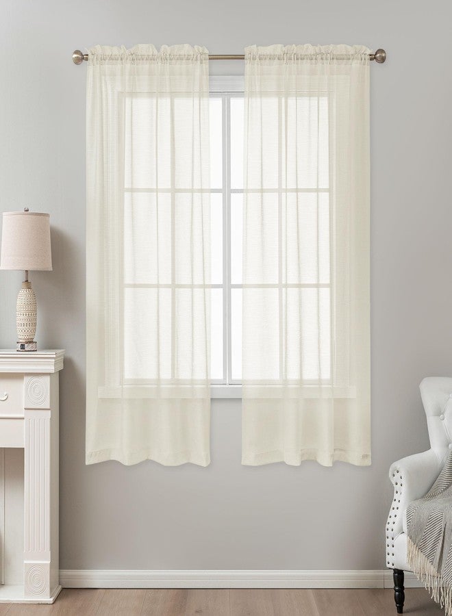 ABLUEN Natural Sheer Curtains 63 Inch Length, Privacy Semi Sheer Curtains for Living Room Bedroom, Light Filtering Rod Pocket Voile Window Drapes 2 Panels Set, Each 42" W x 63" L - Image 2