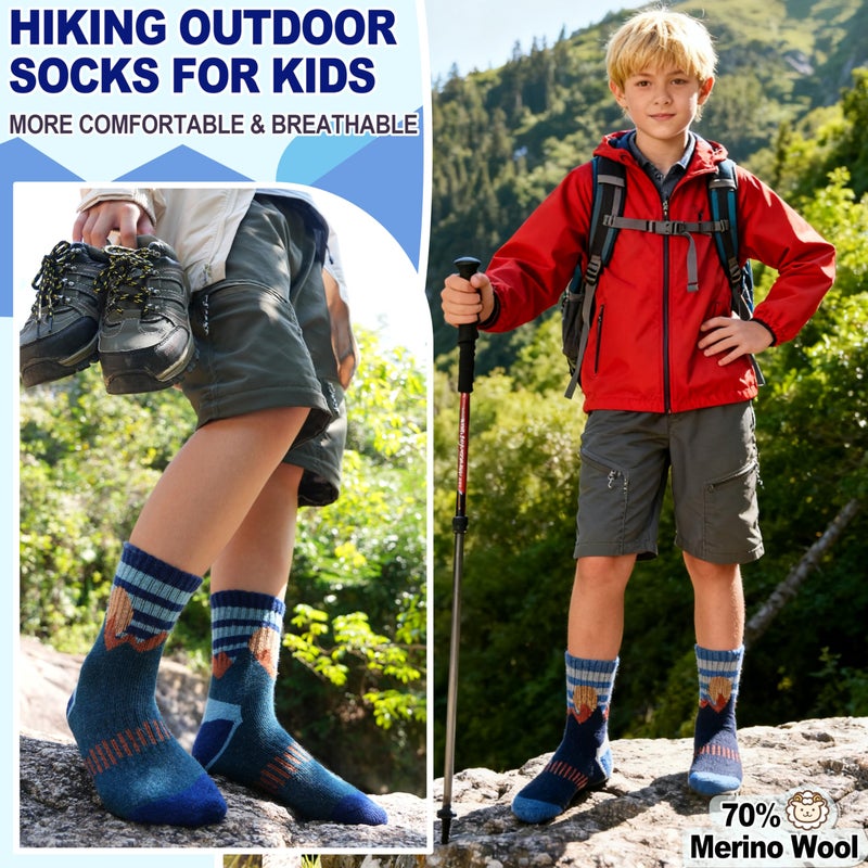Sandsuced Kids Boys Toddlers Merino Wool Hiking Socks Thermal Warm Winter Cozy Crew Outdoor Socks 6 Pairs Gift Stocking Stuffers(Sun Series,8-12 Years) - Image 4