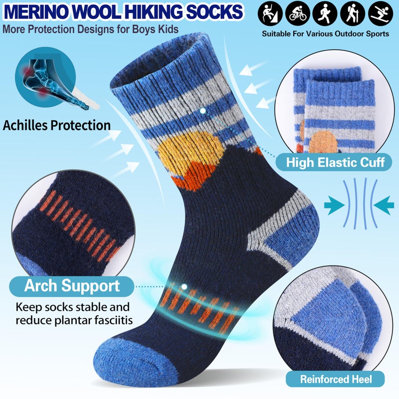 Sandsuced Kids Boys Toddlers Merino Wool Hiking Socks Thermal Warm Winter Cozy Crew Outdoor Socks 6 Pairs Gift Stocking Stuffers(Sun Series,8-12 Years) - Image 3