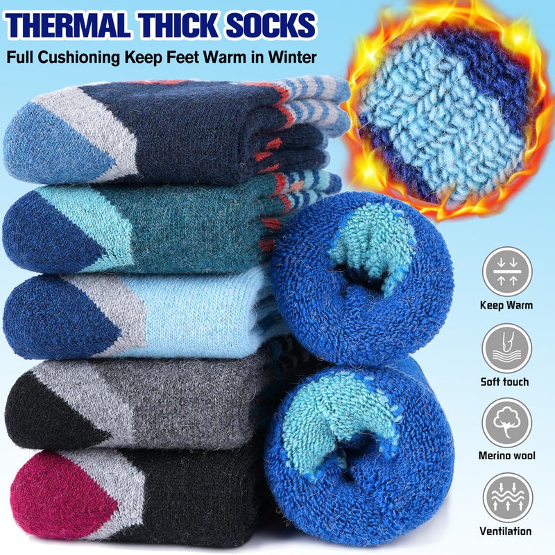 Sandsuced Kids Boys Toddlers Merino Wool Hiking Socks Thermal Warm Winter Cozy Crew Outdoor Socks 6 Pairs Gift Stocking Stuffers(Sun Series,8-12 Years) - Image 2