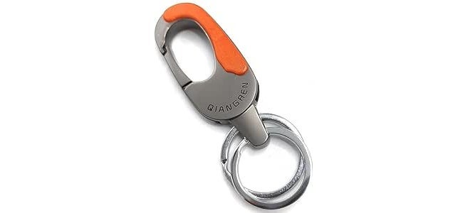AutoRio Premium Hook Locking Two Rings Metal Keychain for Car Bike Men Women Keyring Grey-Red - Image 2